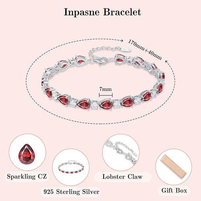 Birthstone Tennis Bracelet for Women 925 Sterling Silver Pear Shaped Gemstone Jewelry Gifts for Her