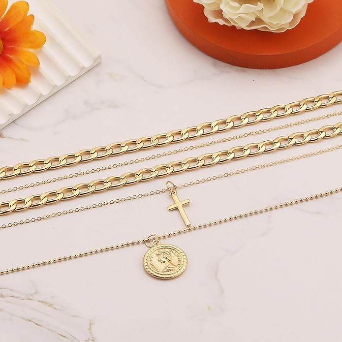Pirate Necklace Chunky Gold Necklace for Women vintage Pirate Coin Pendant Necklace Fashion Chunky Chain Choker Necklaces Pirate Costume Women Men Jewellery