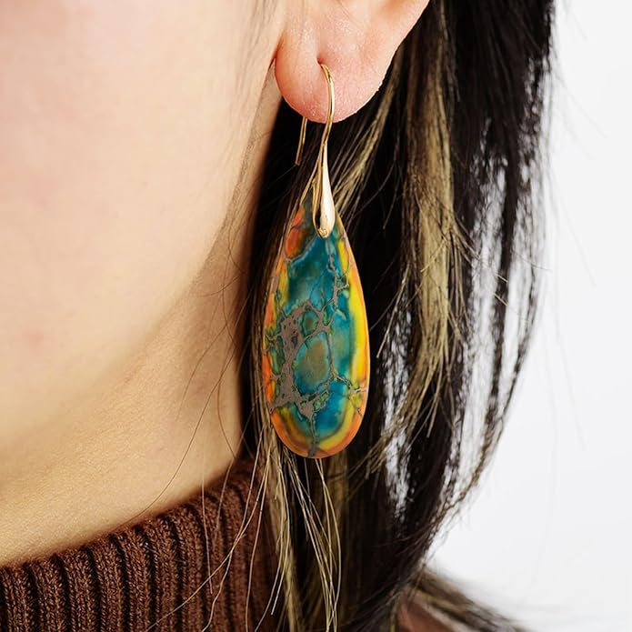 SELOVO Stone Fishhook Dangle Drop Earrings Statement Earrings for Women Stone