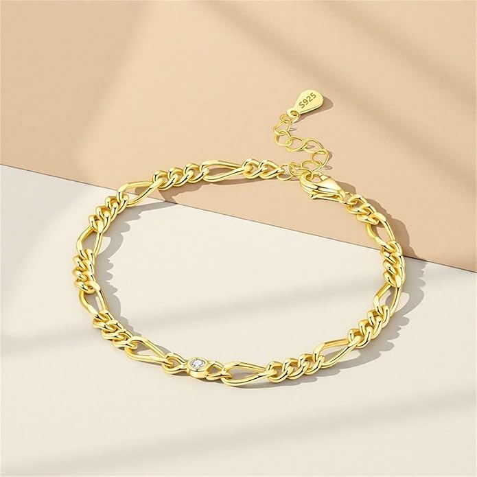 Women's 925 Sterling Silver Bracelet, Non Tarnish 18K Gold Plated Bracelets for Women, Dainty Chain Simple Jewelry Cute Handmade Minimalist for Gift