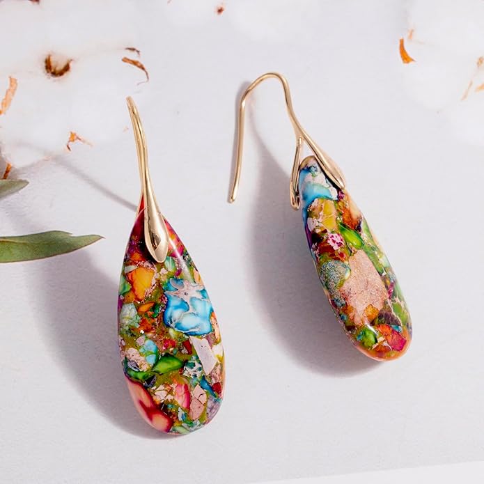 SELOVO Stone Fishhook Dangle Drop Earrings Statement Earrings for Women Stone