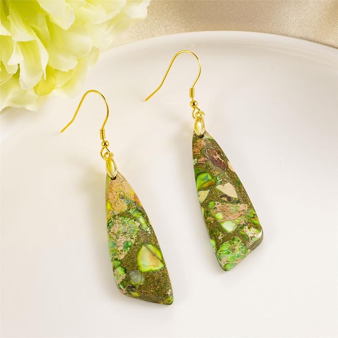 SELOVO Jasper Stone Earrings for Women Trendy Dangle Earrings Fishhook Drop Earrings