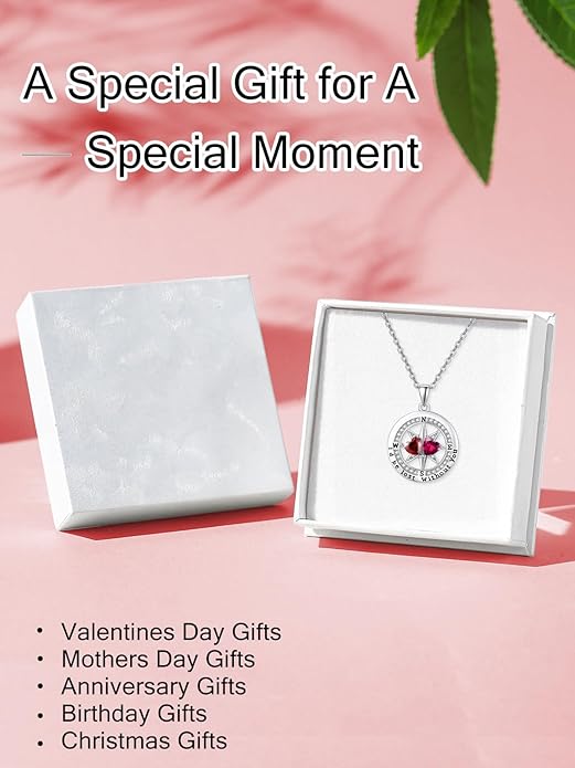 Compass Necklace for Women, Exquisite S925 Valentines Day Anniversary Birthday Gifts for Wife Her Double Birthstone Pendant Jewelry ‘I'd be Lost Without You’