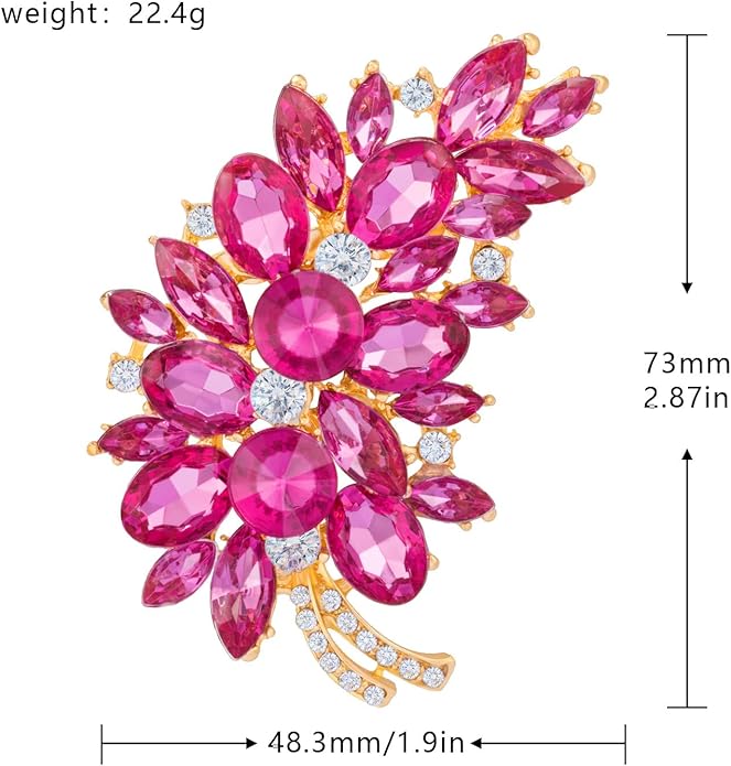 LAXPICOL Vintage Green Austrian Crystal Flower Leaf Bouquet Clusters Large Big Brooch Pin for Women Gold Tone