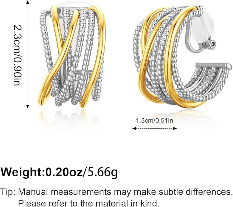 Gold and Silver Clip-On Earrings Two Tone Mixed Metal Clip-On Earrings Chunky Hoop Clip Earrings