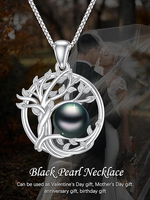 Tahitian Black Pearl 18K White Gold Plated Sterling Silver Heart/Infinity/Four Leaf Clover Pendant Necklace Jewelry Gifts for Women Wife Mom Girlfriend Wedding Birthday Anniversary Christmas