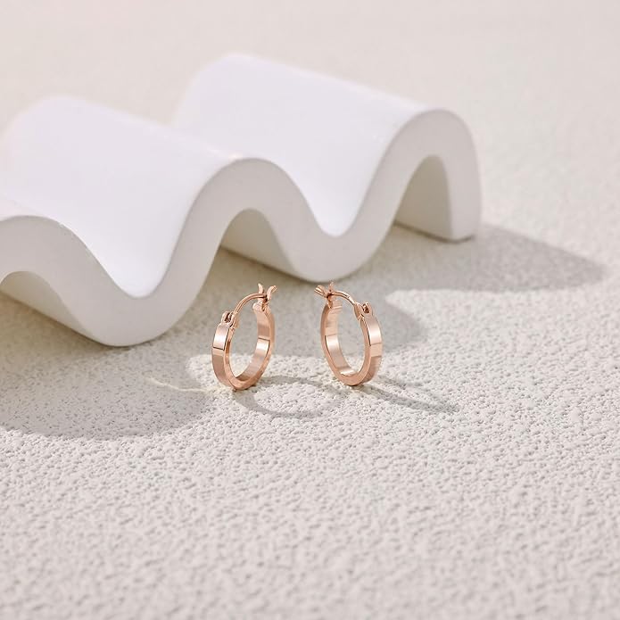Gacimy Flatted Hoop Earrings for Women 14K Gold Plated with 925 Sterling Silver Post