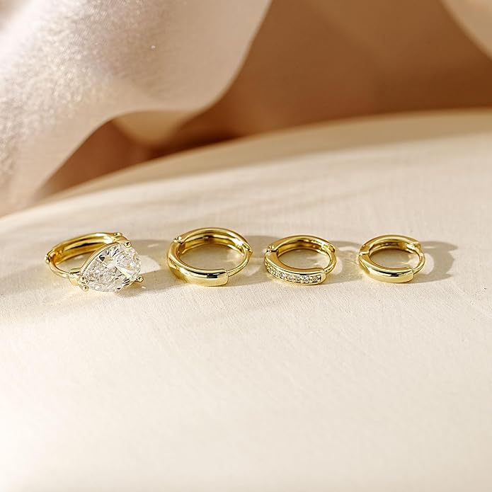 4Pairs Statement Gold Hoop Earrings for Women Trendy,Surgical Steel Gold Plated Hoop Hypoallergenic Earrings Set,Titanium Hoops Earring Stacks,CZ Cartilage Huggie Hoops Earring Gifts for Girlfriend