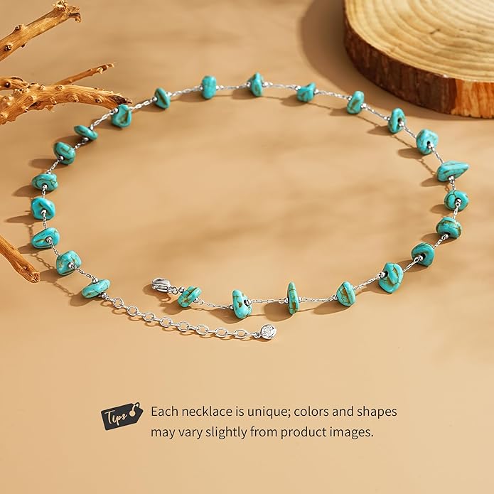 Created Turquoise Necklace for Women 14K Gold Plated Beaded Heart Choker Boho Necklaces Handmade Beach Summer Everyday Western Jewelry Gifts