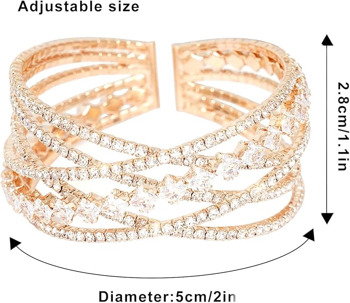 Rhinestone Bracelet Multilayer Cuff Bracelet Sparkling Crystal Layered Bridal Bracelets for Women