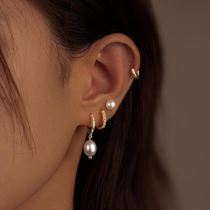 Small Gold Huggie Hoop Earrings Set for Women Men Hypoallergenic 14K Plated Stack Cartilage Earrings, Multiple Piercing Lightweight Mini Thin Cute Dainty Trendy Jewelry Set Christmas Gifts for Women
