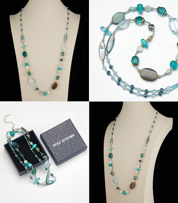 FULU AUTUMN Long Necklaces for Women Trendy Long Chunky Beaded Necklace Boho Fashion Costume Jewelry Mothers Day Gifts for Her