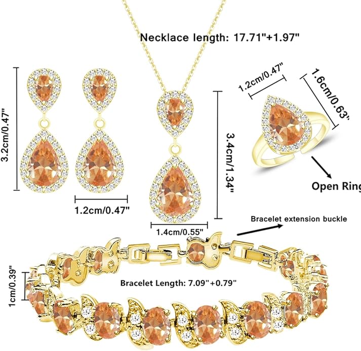 LMXXVJ Teardrop Jewelry Set for Women,Necklace Earrings Adjustable Ring Bracelet Set Fashion Formal Platinum/Gold/Rose Gold Jewelry Gift Girl/Mom/Wife/Grandmother/Best Friend/Aunt