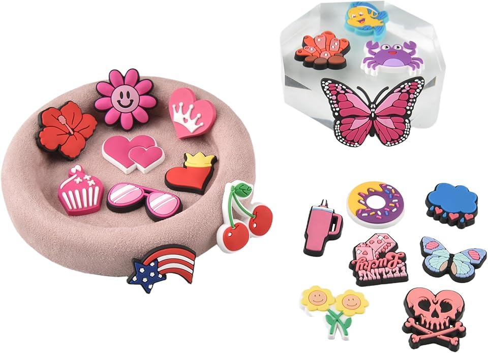 20PCS Cute Shoe Charms for Girls Teens - PVC Flower, Rainbow, Dessert Shoe Clips Decorations for Holely Shoes, Sneakers, Casual Footwear