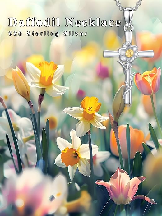 Flower Necklace Sunflower/Violet/Daffodil Necklace Sterling Silver Flower Cross Pendant Jewelry Gifts for Women