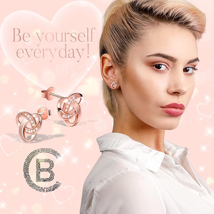 Chic Bijoux Knot Earrings for Women – With Round Cubic Zirconia stones and 925 Sterling Silver – Gift for Her Birthday, Rose Gold Jewelry