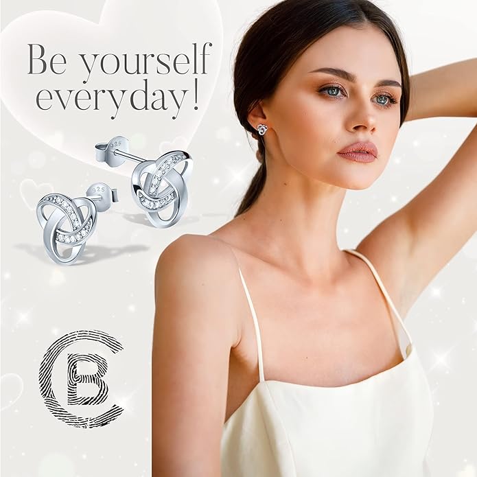 Chic Bijoux Knot Earrings for Women – With Round Cubic Zirconia stones and 925 Sterling Silver – Gift for Her Birthday, Rose Gold Jewelry