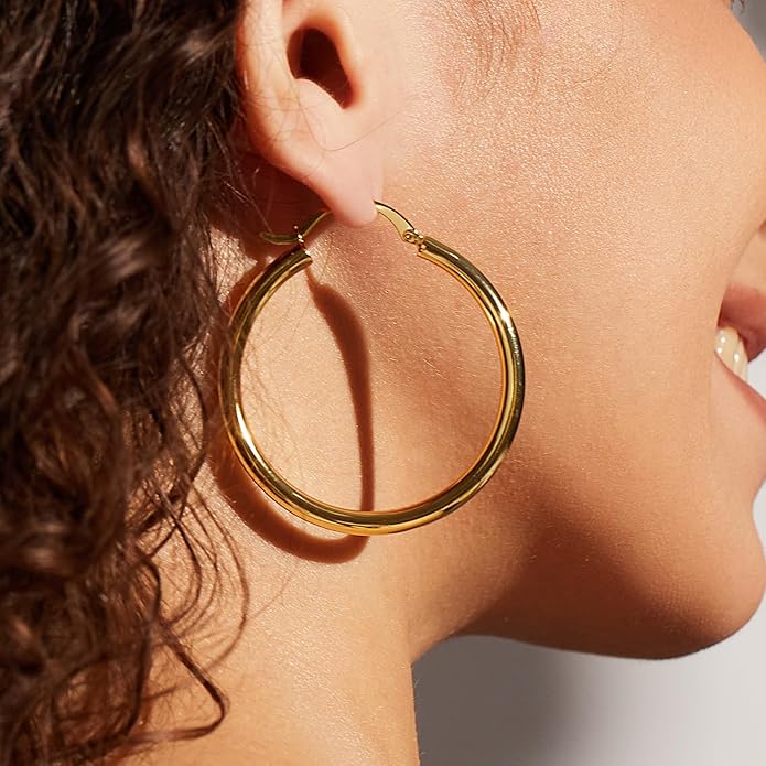 Gold Earrings for Women Girls,14K Gold Plated Hoop Earrings with 925 Sterling Silver Post Cubic Zirconia Stud Earring Huggie Hoops Earrings