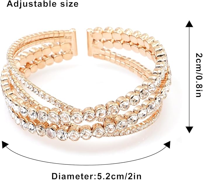 Rhinestone Bracelet for Women MultiLayer Crystal Cuff Bracelet Strand Layered Bracelet