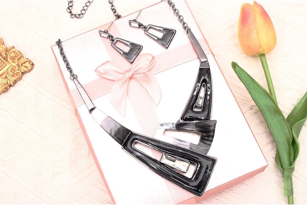 SFE Irregular Enamel Triangle Shape shell Collar Bib Bohemian Boho Statement Necklace Earrings Fashion Costume Jewelry Set for Women
