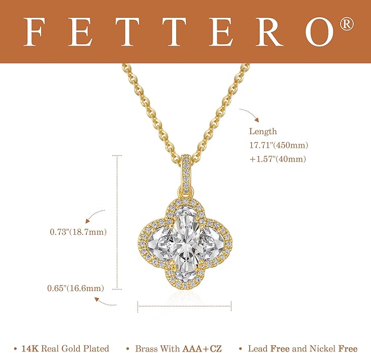 Fettero Christmas Necklace for Women Trendy 14K Gold Plated Dainty Diamond Necklace Charm CZ Clover Star Pendant Necklaces Simple Jewelry Gold Necklace for Women
