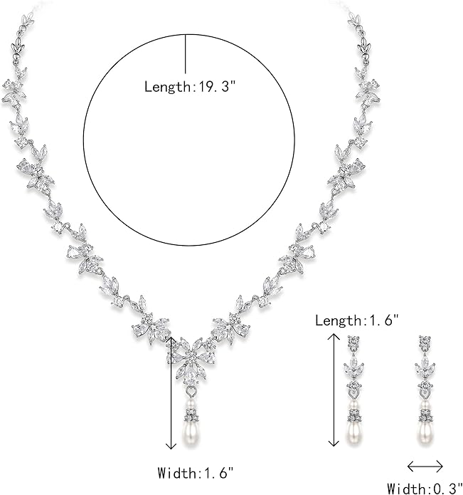 Crysdue Wedding Jewelry Set for Women, Floral Leaf Vine Teardrop Necklace Dangle Earrings Bracelet and Hair Comb, Cubic Zirconia Elegant Party Prom Jewellery for Bridal Bridesmaid