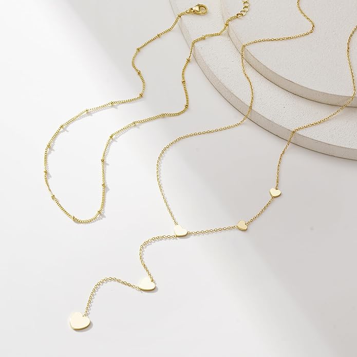 Yoosteel Long 14K-Gold-Plated Necklace for Women - Valentines Gifts Dainty Y-Shaped Necklaces Lariat Drop Chain Simple Jewelry Trendy Gift for Women