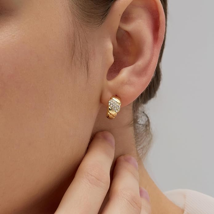 18K Gold Plated Huggie Hoop Earrings for Women, 925 Sterling Silver Post, Hypoallergenic Small Earrings