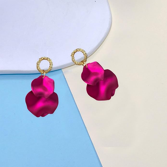 Anmpab Statement Matte Rose Flower Petal Stud Earrings for Women Dangly Floral Petal Earrings Jewelry Accessories Romantic Gifts for Her Women