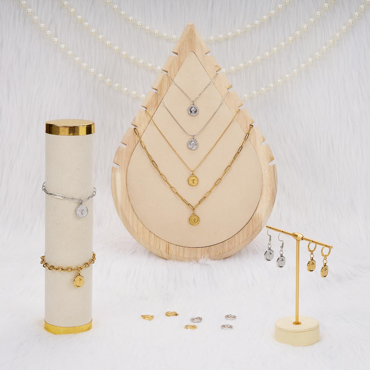 Gold Plated Stainless Steel Cross Charm for Men and Women Necklace Bracelet DIY Jewelry Charms Pendants Bulk - color: Cross Gold Silver