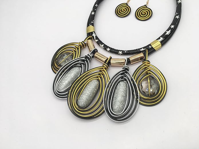 Statement African Necklace For Women African Jewelry Costume Earring Sets Tribal Fashion Colorful Big Rhinestone Crystal Pendent Collar Choker Bold Chunky Bib Handmade