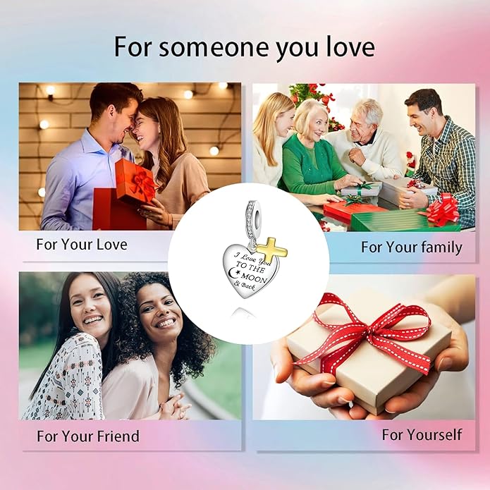 Birthday Fashion Love Heart Dangle Charm 925 Sterling Silver Charms fits Bracelets and Necklace Pendant Bead Charms Jewelry Present for Women Family Friends