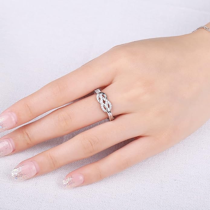 JewelryPalace Double Infinity Knot Cubic Zirconia Promise Rings for Women, Love Twisted 14K White Gold 925 Sterling Silver Ring for Girl, CZ Gemstone Jewelry Sets Rings