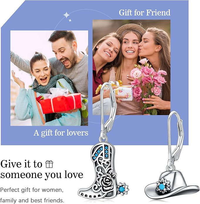 Western Earrings for Women 925 Sterling Silver Turquoise Western Country Dangle Drop Earrings Country Jewelry Gifts for Cowgirl Cowboy