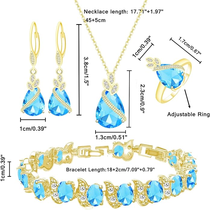 LMXXVJ Jewelry Set for Women,Teardrop Cubic Zirconia Necklace Earrings Adjustable Ring Bracelet Jewelry Set Formal Jewelry Gift