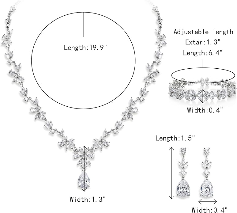 Crysdue Wedding Jewelry Set for Women, Floral Leaf Vine Teardrop Necklace Dangle Earrings Bracelet and Hair Comb, Cubic Zirconia Elegant Party Prom Jewellery for Bridal Bridesmaid