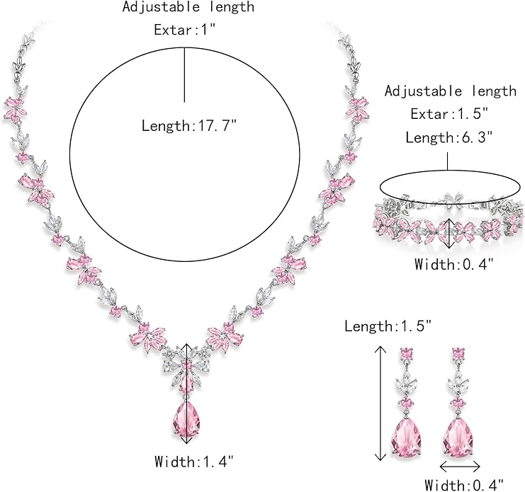 Crysdue Wedding Jewelry Set for Women, Floral Leaf Vine Teardrop Necklace Dangle Earrings Bracelet and Hair Comb, Cubic Zirconia Elegant Party Prom Jewellery for Bridal Bridesmaid