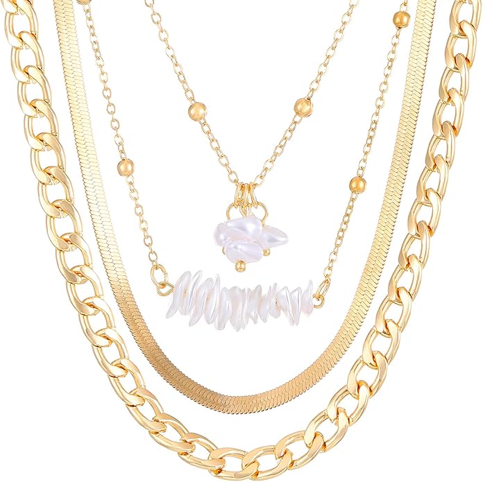 Gold Pearl Layered Necklace for Women,Vintage Stackable Irregular Pearls Choker Necklace Trendy Jewelry,Daily Wear Outfit Accessory Birthday Gift