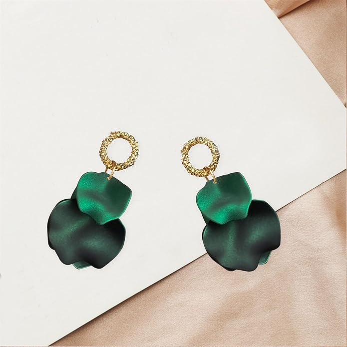 Anmpab Statement Matte Rose Flower Petal Stud Earrings for Women Dangly Floral Petal Earrings Jewelry Accessories Romantic Gifts for Her Women