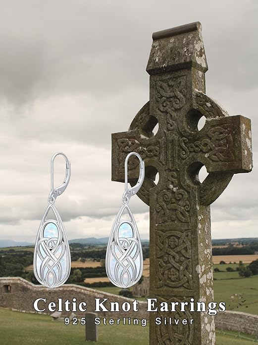 Teardrop Drop Dangle Earrings for Women 925 Sterling Silver Turquoise/Moonstone/White Opal Earrings Celtic Design Boho Jewelry Gifts for Mom Wife Sister