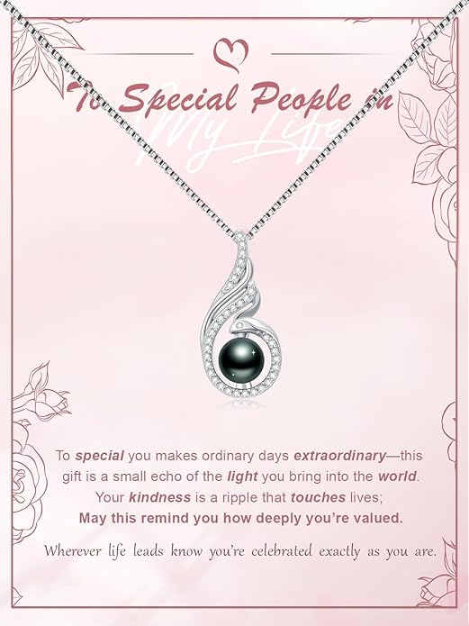 Tahitian Black Pearl 18K White Gold Plated Sterling Silver Heart/Infinity/Four Leaf Clover Pendant Necklace Jewelry Gifts for Women Wife Mom Girlfriend Wedding Birthday Anniversary Christmas