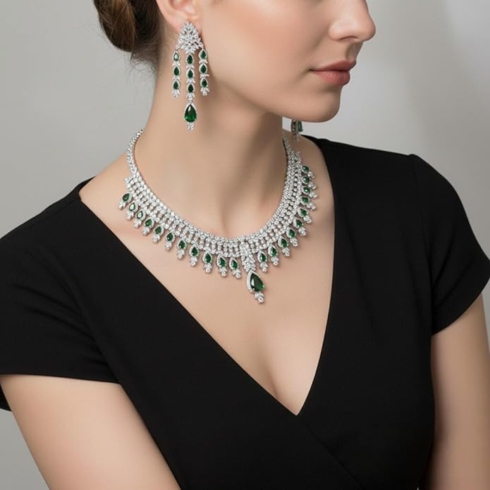 Rhinestone Wedding Bridal Jewelry Set Women's Prom-Style Necklace, Earrings, Bracelet, Ring Bridesmaid Gift Pairs with Evening Gown