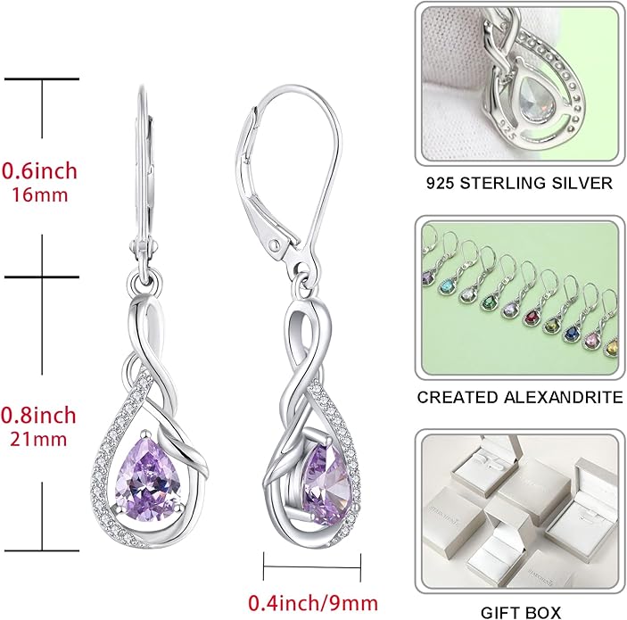 Starchenie Infinity Dangle Drop Earrings Sterling Silver Leverback Earrings Gemstones Twisted Jewelry