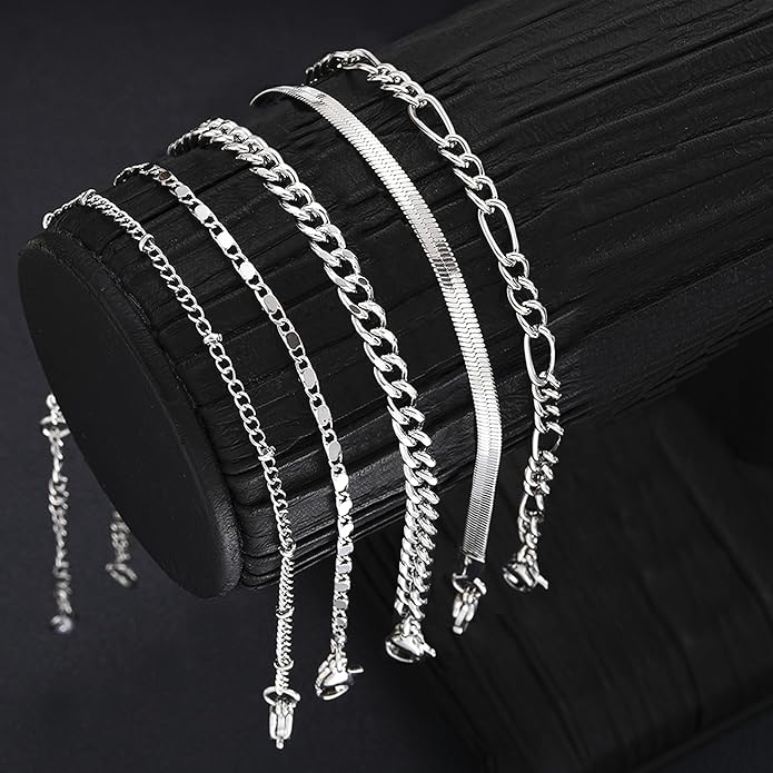 iF YOU Gold Ankle Bracelets for Women, 14k Gold Plated Waterproof Cuban Link Chain Anklets Set, Layered Anklet Bracelets for Women Beach Gift Adjustable Size 5pc