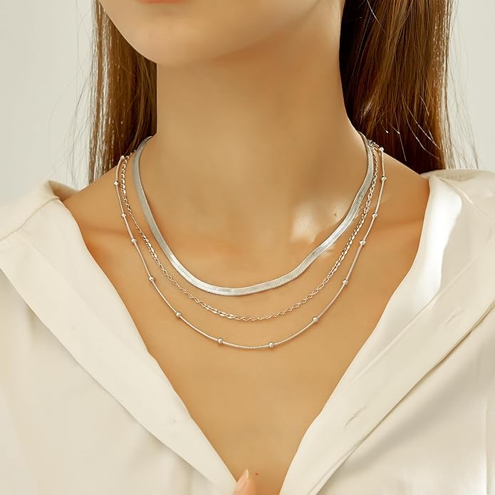 wgoud Gold Necklace for Women Waterproof,14K Real Gold Plated Herringbone Choker Necklace for Women Trendy, Dainty Gold Chain Necklaces Stack,Simple Layered Gold Necklaces for Women Jewelry Gifts