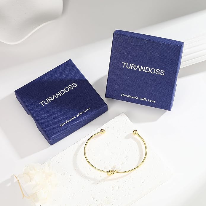 Turandoss Gold Knot Bangle Bracelets for Women - Dainty 18K Gold Plated Cuff Bangle Bracelets for Women Trendy Personalized Open Love Knot Bracelet Adjustable Cuff Bracelet Valentine Gifts for Her