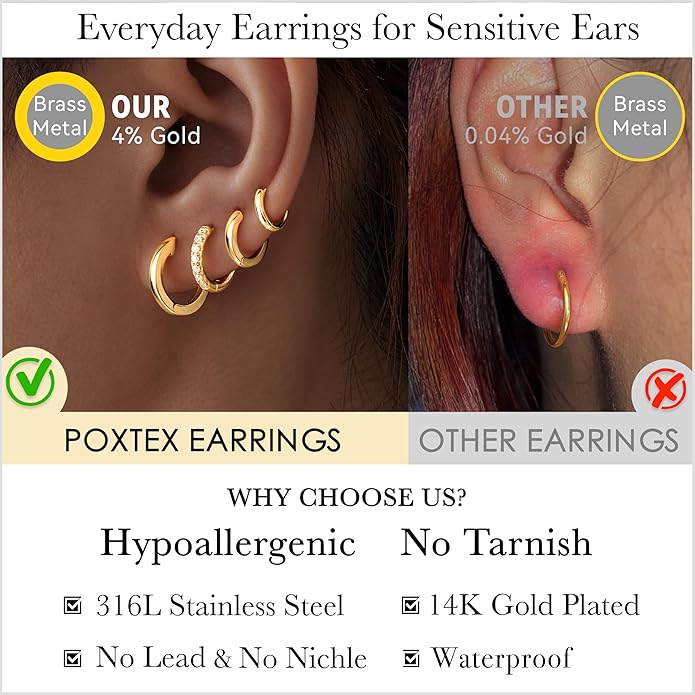 Small Gold Huggie Hoop Earrings Set for Women Men Hypoallergenic 14K Plated Stack Cartilage Earrings, Multiple Piercing Lightweight Mini Thin Cute Dainty Trendy Jewelry Set Christmas Gifts for Women