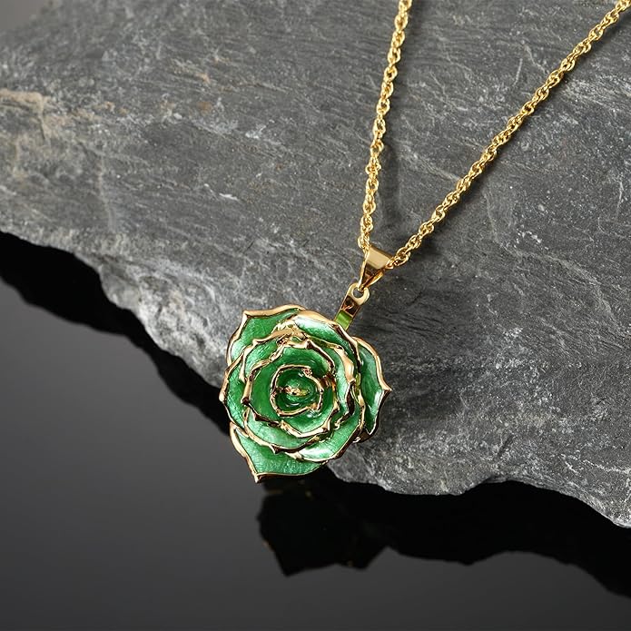 AliveRose Real Rose Gold Dipped Necklace Gifts for Women, 24K Gold Dipped Rose Pendant Necklace Jewelry Mothers Day Anniversaries Birthday Christmas Special Occasions Gifts for Her Mom Wife