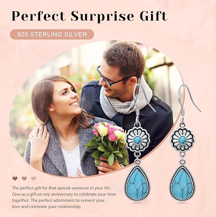 Western Earrings for Women 925 Sterling Silver Turquoise Western Country Dangle Drop Earrings Country Jewelry Gifts for Cowgirl Cowboy
