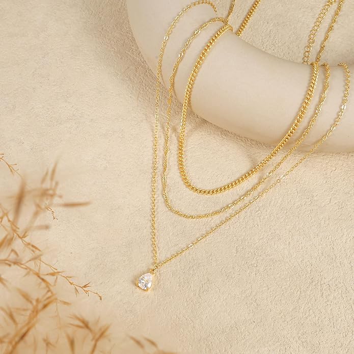 Layered Necklaces for Women,Dainty 14k Gold Plated CZ Layered Choker Necklace for Women Trendy Non Tarnish Hypoallergenic Beaded Paperclip Chain Necklace Stack Women's Minimalist Gold Jewelry Gifts